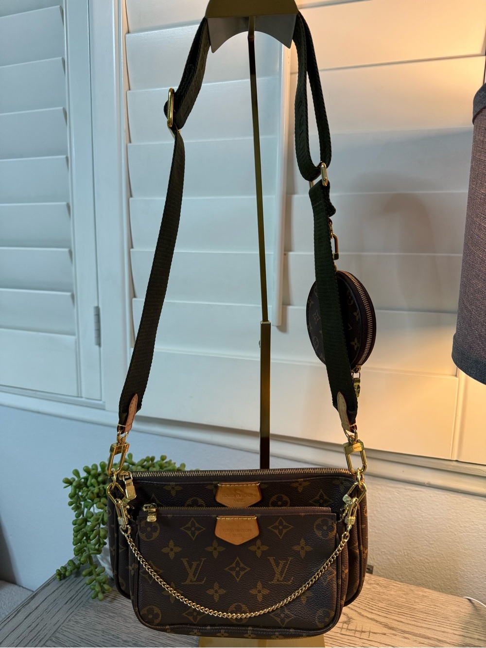Louis Vuitton Monogram Multi Pochette with Khaki Strap and Coin Pouch COA